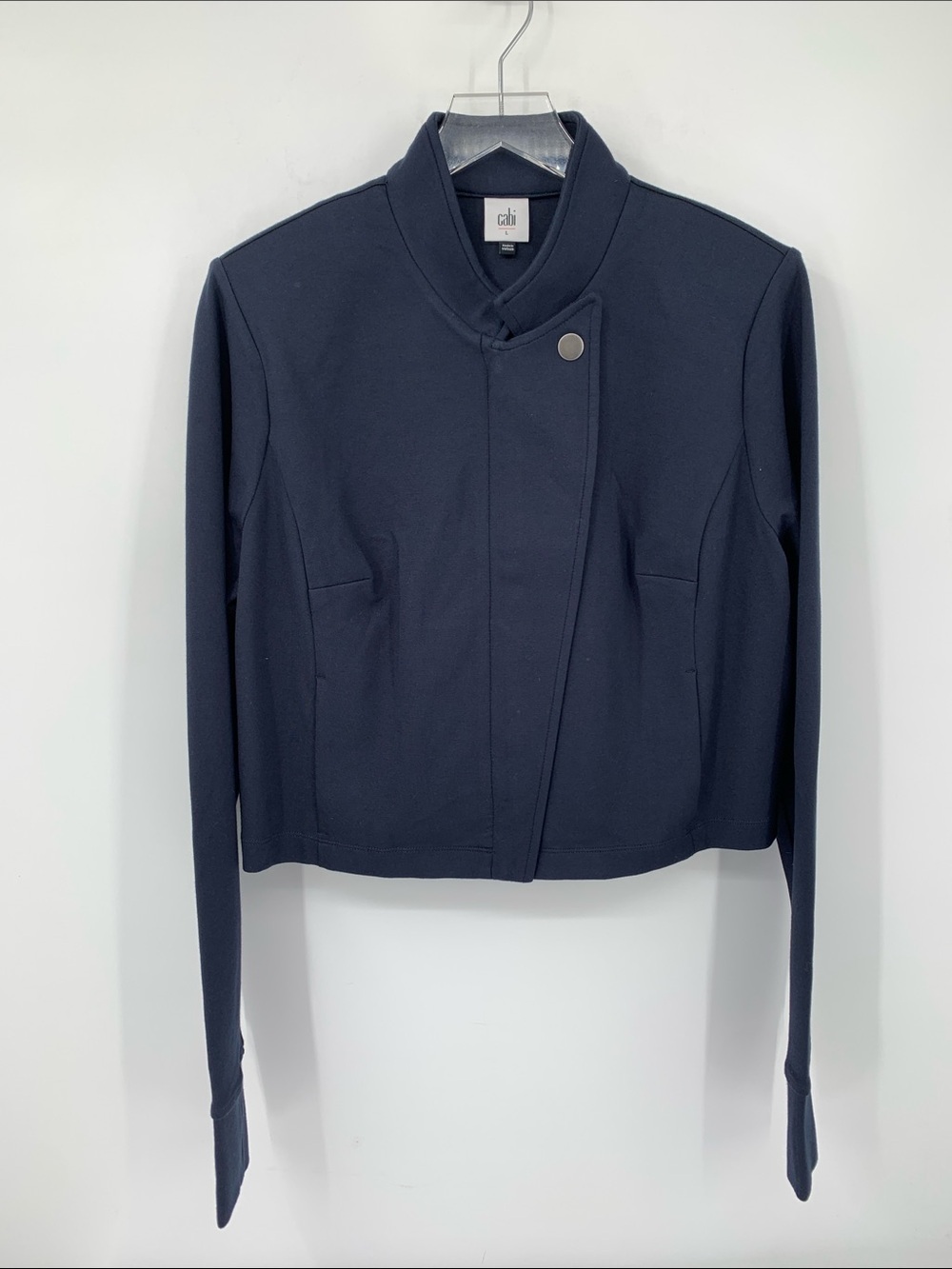 Cabi Admiral jacket coat navy blue nautical stretch thumbhole zipper new Large